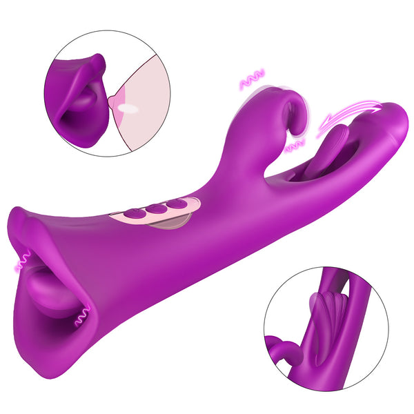 Rabbit tongue-licking and thrusting vibrator